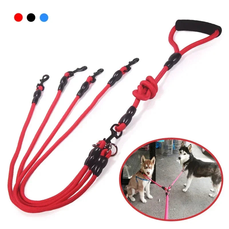 Double Head Nylon Dog Leash And Coupler For Two Dogs