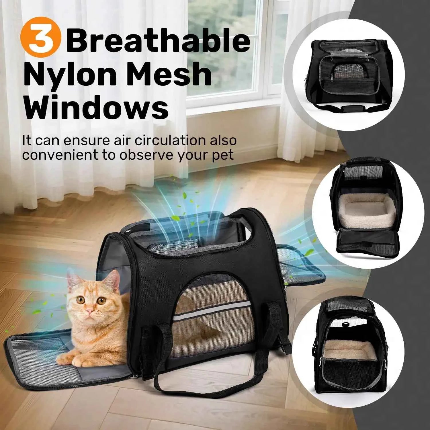 Breathable Pet Carrier Bag Airline Approved Foldable Pet Travel Carrier Secure Anti Escape Zipper Ventilated Spacious Collapsible Cat Dog Carrier Handbag With Shoulder Strap For Small Puppy Kitten Outdoor Car Travel