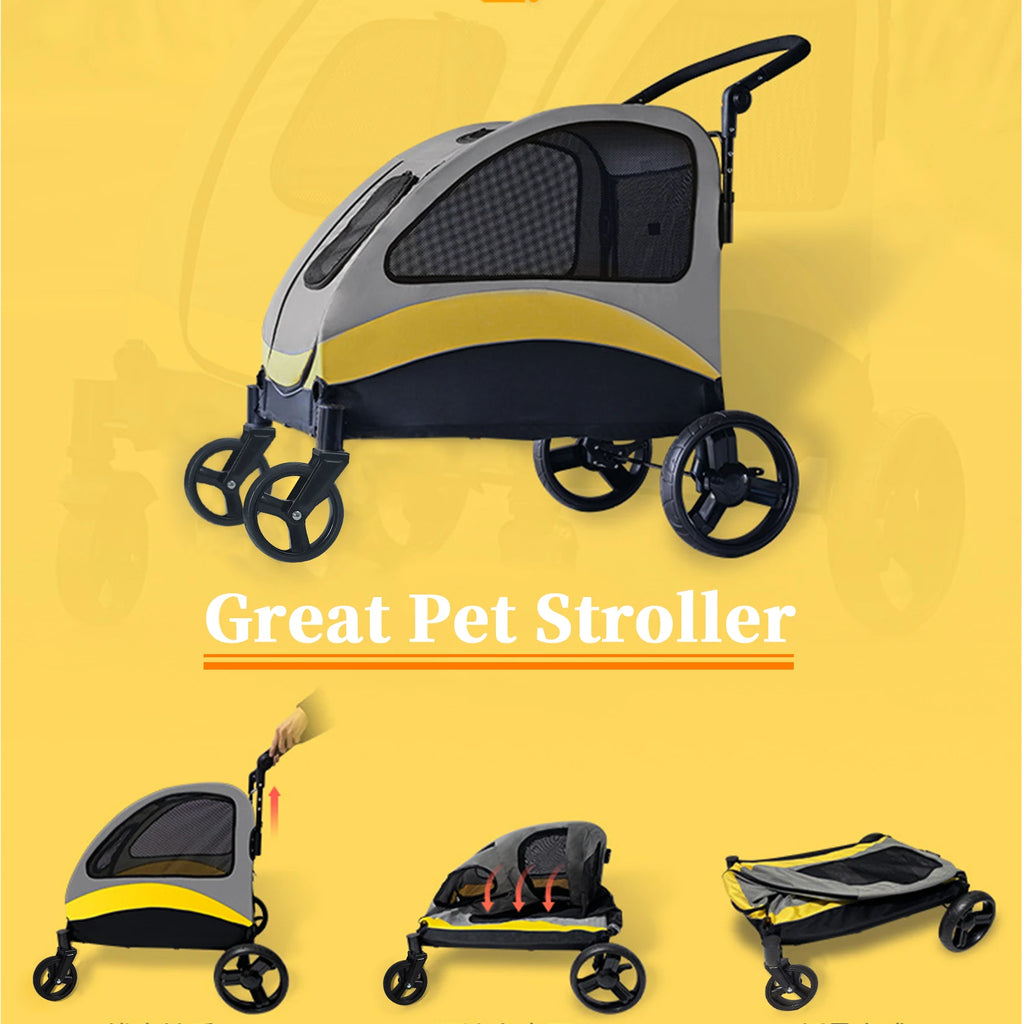 Portable 4Wheel Foldable Dog Stroller For Large Dogs Breathable Carrier