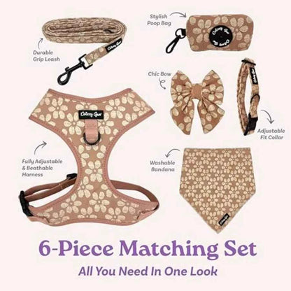 Dog Collar and Harness Set No Pull, All-Weather, Breathable Harness and Leash Set with Collar, Bandana, Sailor Bow and Poop Bag