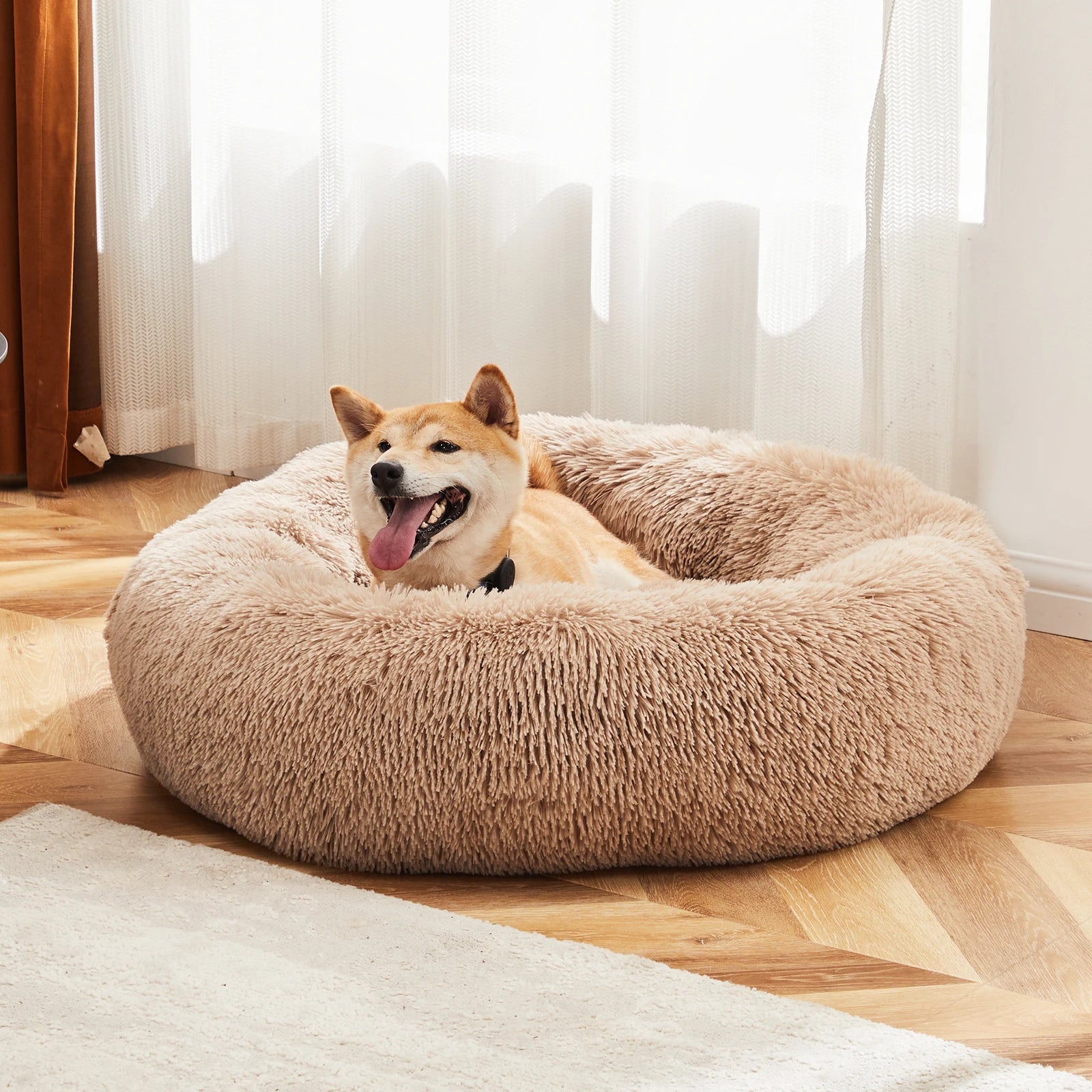 JHK Calming Dog Bed Washable Plush Faux Fur Cozy Comfort
