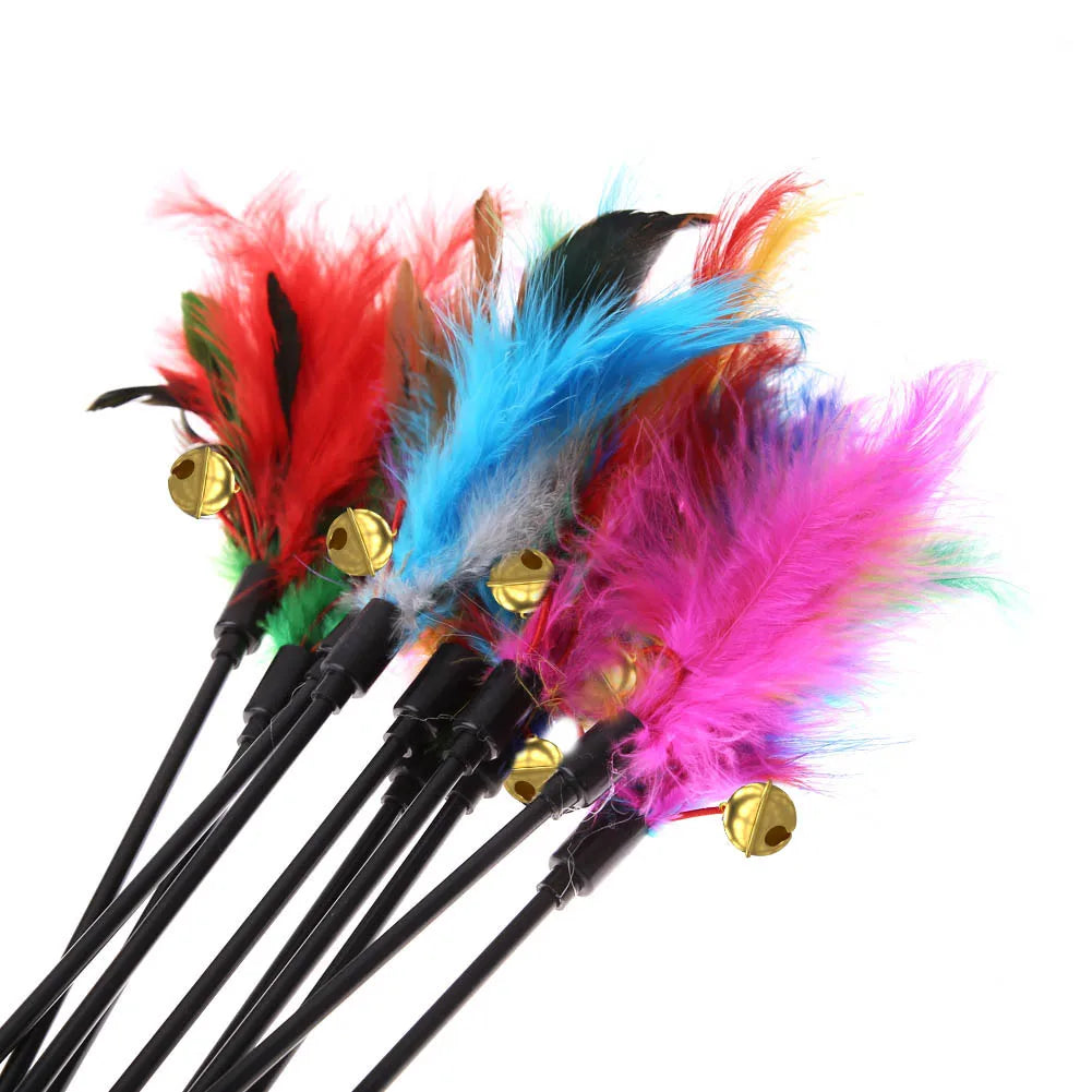 5pcs/set Chicken Feather Cat Stick Colorful Feather Funny Cat Stick Exquisite Portable Creative Fashion Novelty Pet Cat Supplies