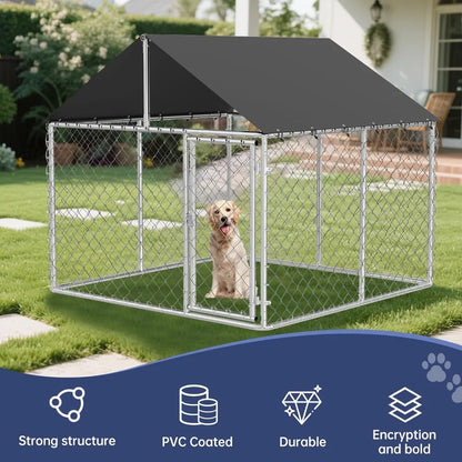 Outdoor Dog Enclosure Heavy Duty Dog Kennel House Mesh Dog Big Cage Pet Kennel Steel Fence with Secure Lock (79”x 79”)