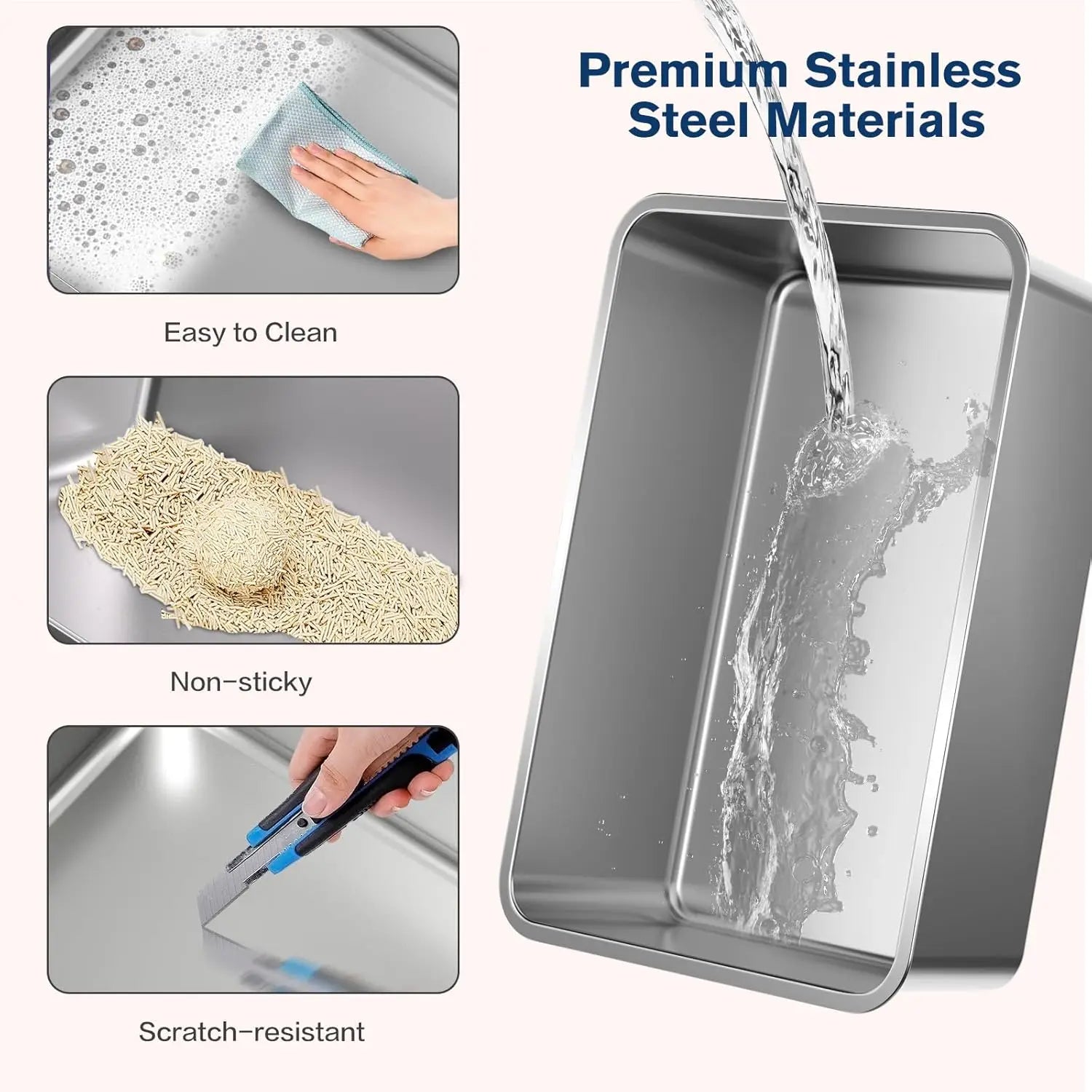 Leak Proof Stainless Steel Cat Litter Box With Lid