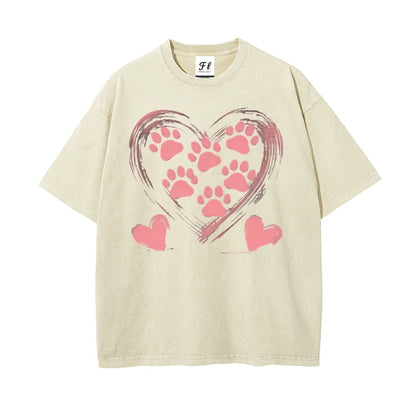 Pet Harmony Supplies Dog Paw Graphic Tee Women Casual Top