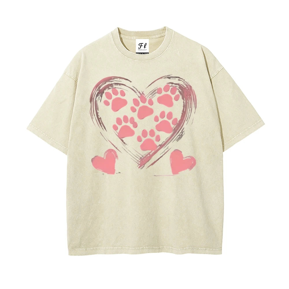 Clothing Dog Paw Graphic Tee For Women Heart Print