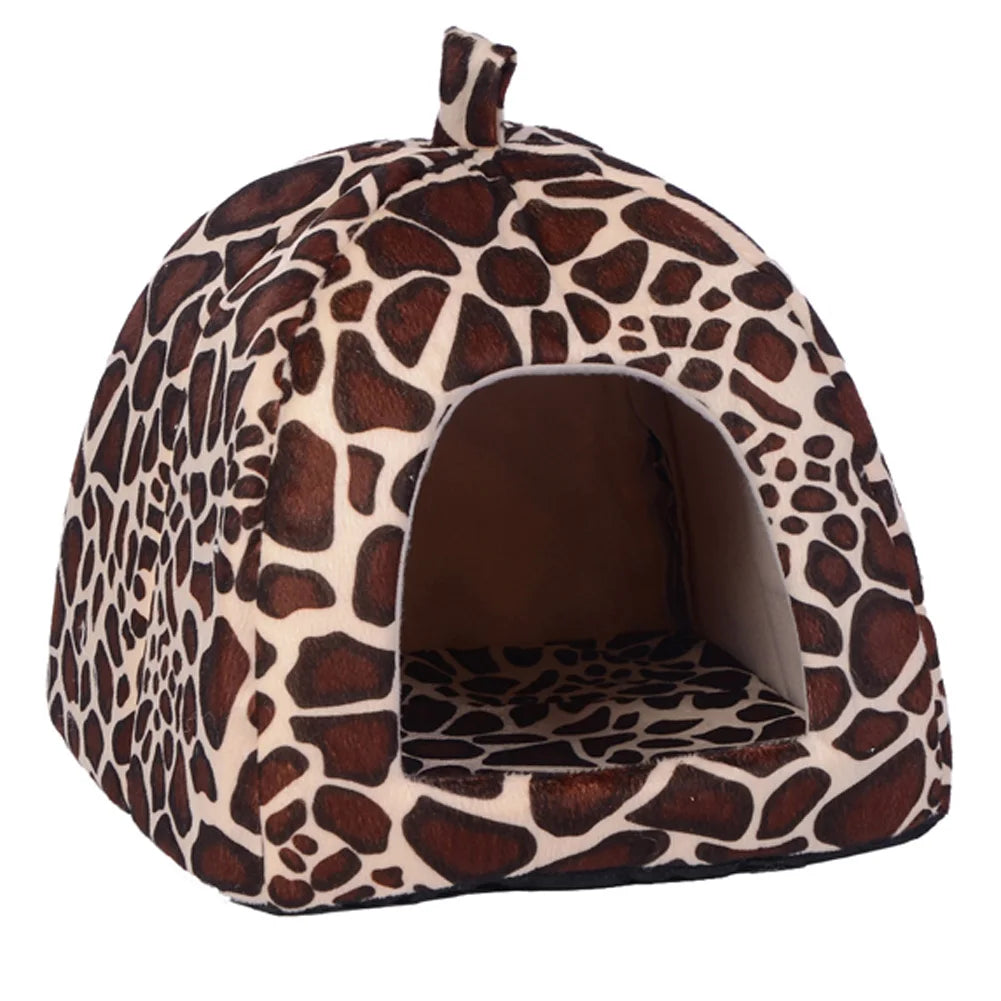Strawberry Puppy Kennels Washable Pets Cave Sofa Half-Closed Fluffy Dogs Room Pets Sleeping Nest for Winter Indoor