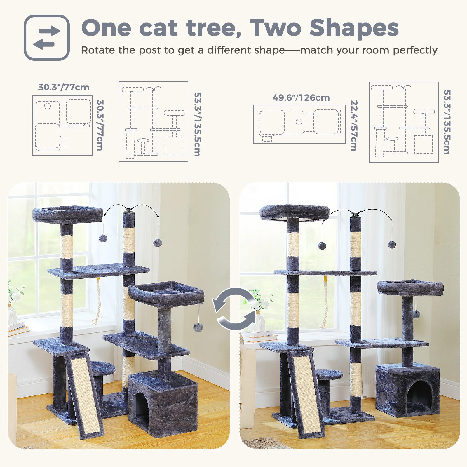 PAWZ Road Multi-Level Cat Tree Tower with Sisal Scratching Posts