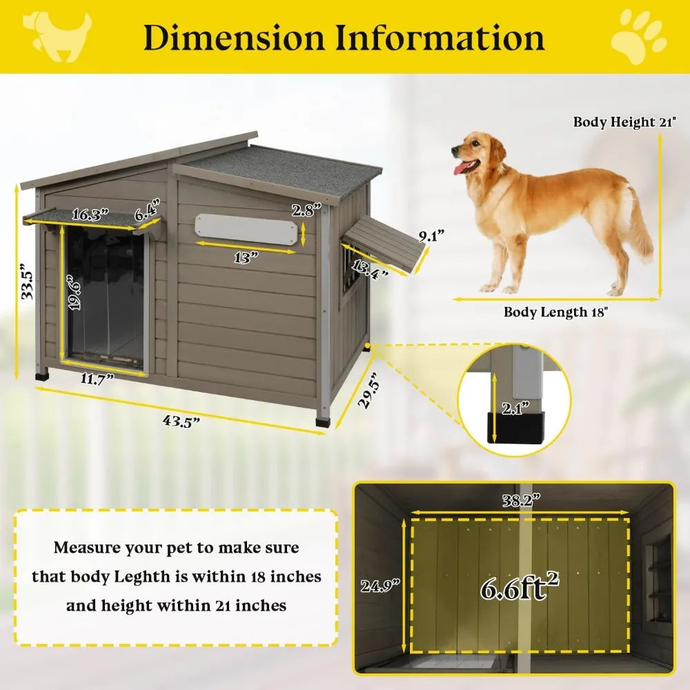 Dog House Outdoor Weatherproof Large Wooden Dog Kennel Indoor with Chew-Proof Iron Frame, Removable Floor,