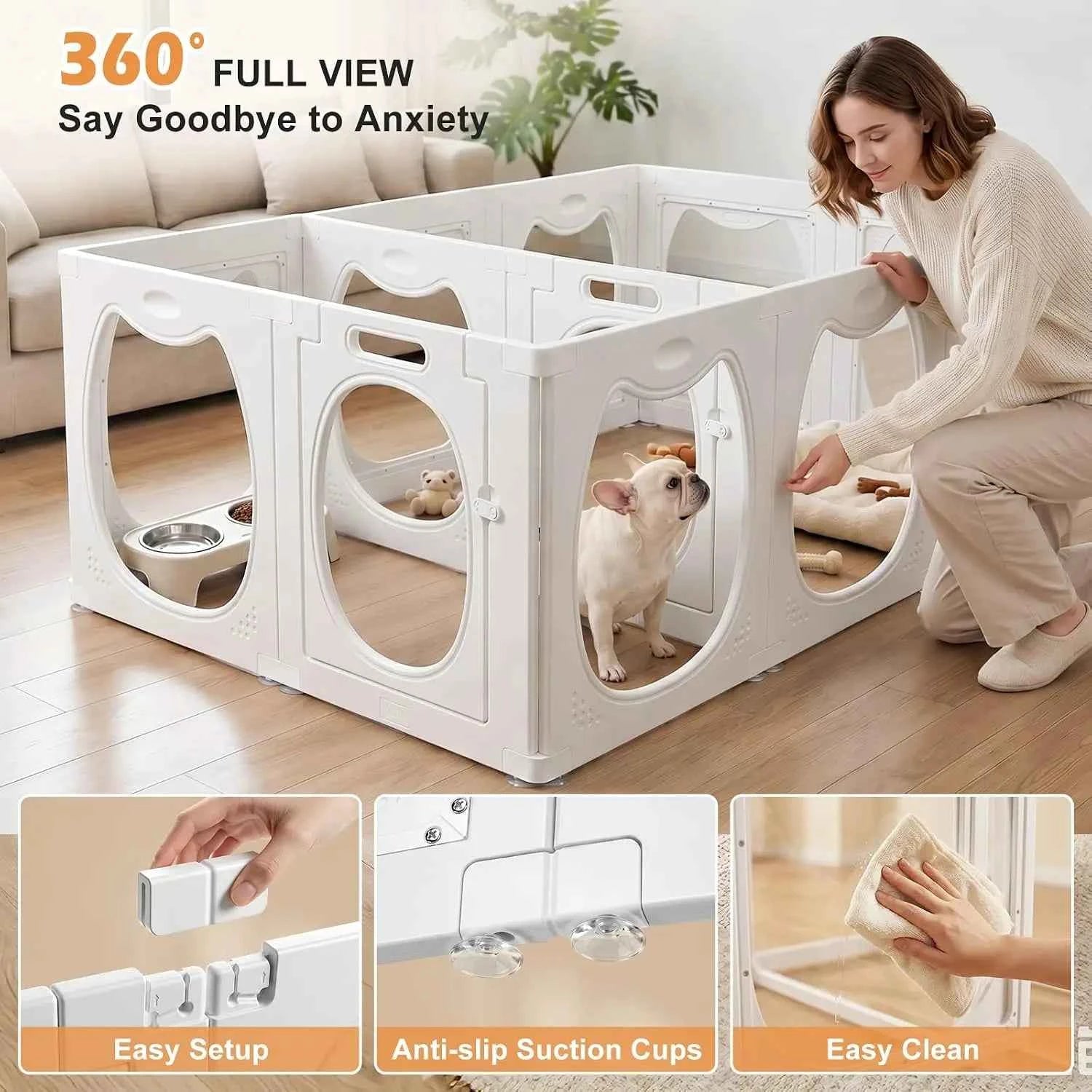 Clear Acrylic Dog Playpen, 12 Panels Indoor Puppy Fence for Small Pets