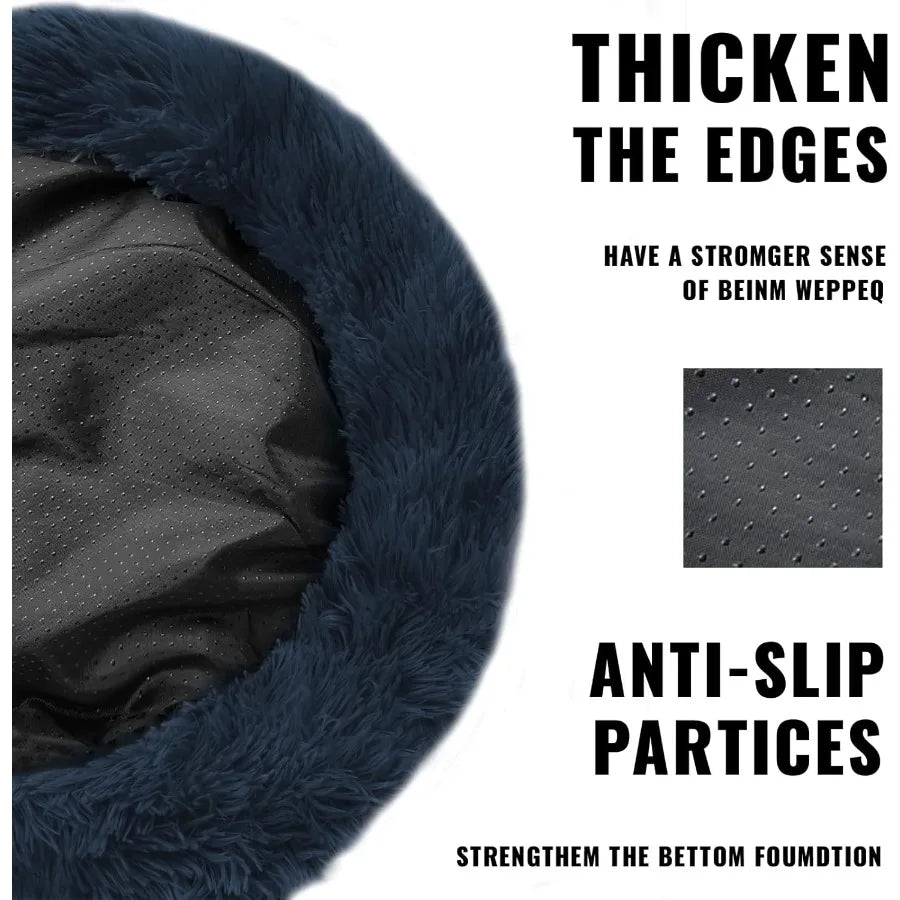 Round Plush Fluffy Hooded Cat Bed Cave Cozy for Indoor Cats or Small Dogs Soothing Doughnut-Shaped Anti-Anxiety Pet Bed with Wa