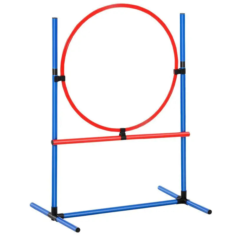 Dog agility training equipment, 5-piece set with adjustable high hurdles, 6 slalom poles, tunnel, jump ring, rest box, whistle, collapsible bowl, obstacle course set for puppies with storage bags