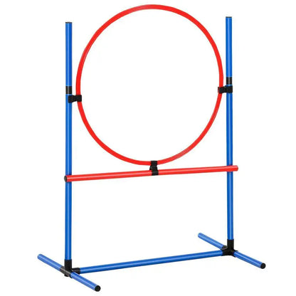 Dog agility training equipment, 5-piece set with adjustable high hurdles, 6 slalom poles, tunnel, jump ring, rest box, whistle, collapsible bowl, obstacle course set for puppies with storage bags