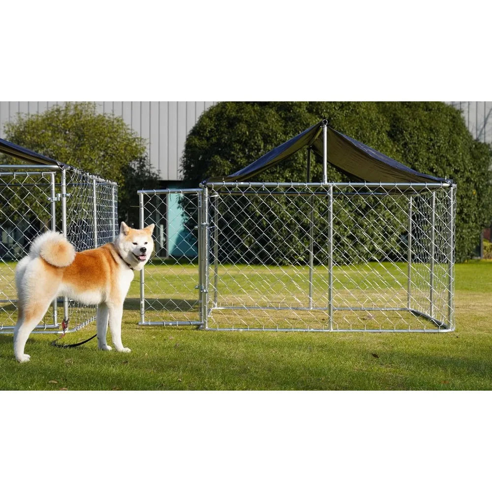 Outdoor Dog Enclosure Heavy Duty Dog Kennel House Mesh Dog Big Cage Pet Kennel Steel Fence with Secure Lock (79”x 79”)