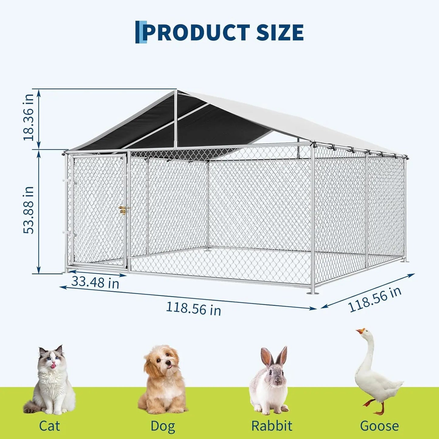 Large Dog Kennel Outdoor with Roof Heavy Duty Dog Enclosure Outside Pet Fence for Yard Dog Boarding Kennel Poultry House Cage Steel Fence with Ground Anchor Secure Lock Farm Training
