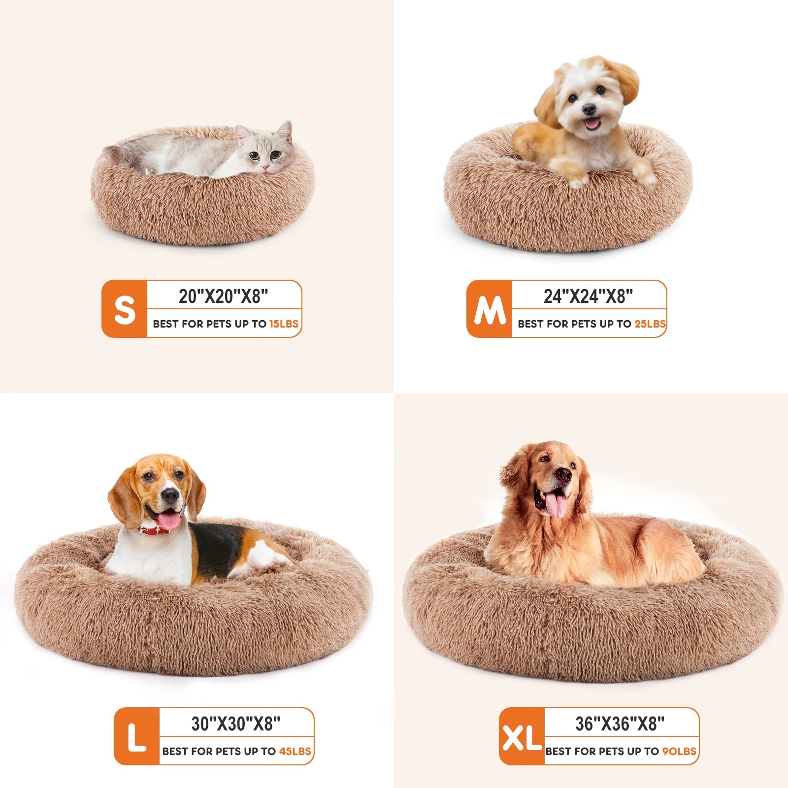 JHK Calming Dog Bed Washable Plush Faux Fur Cozy Comfort