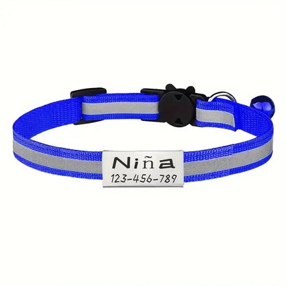 Personalized Free Engraving Reflective Cat Collar Adjustable Nylon