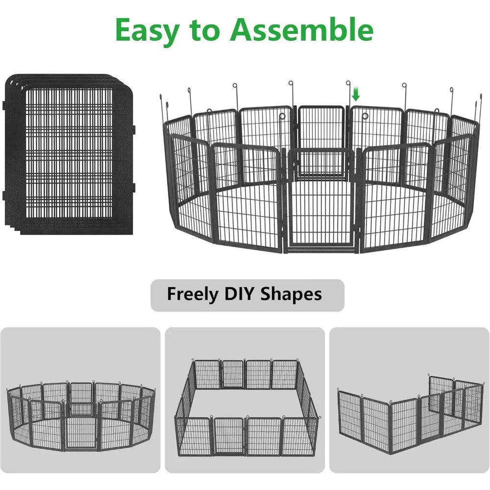 Dog Playpen Outdoor with Low Threshold Full Gate, 40" Height 14 Panels Large Dog Pen Dog Fence Outdoor for Yard, Heavy Duty Pet