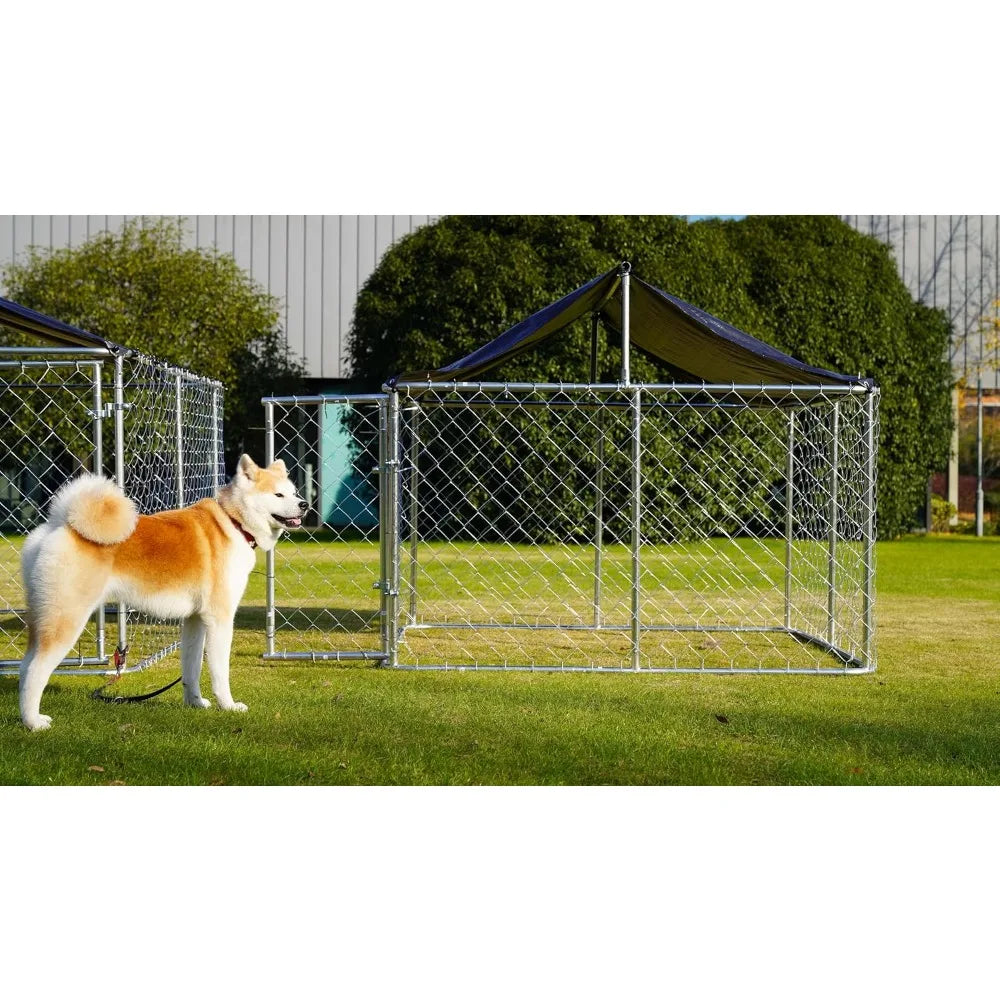 Outdoor Dog Enclosure Heavy Duty Dog Kennel House Mesh Dog Big Cage Pet Kennel Steel Fence with Secure Lock (79”x 79”)