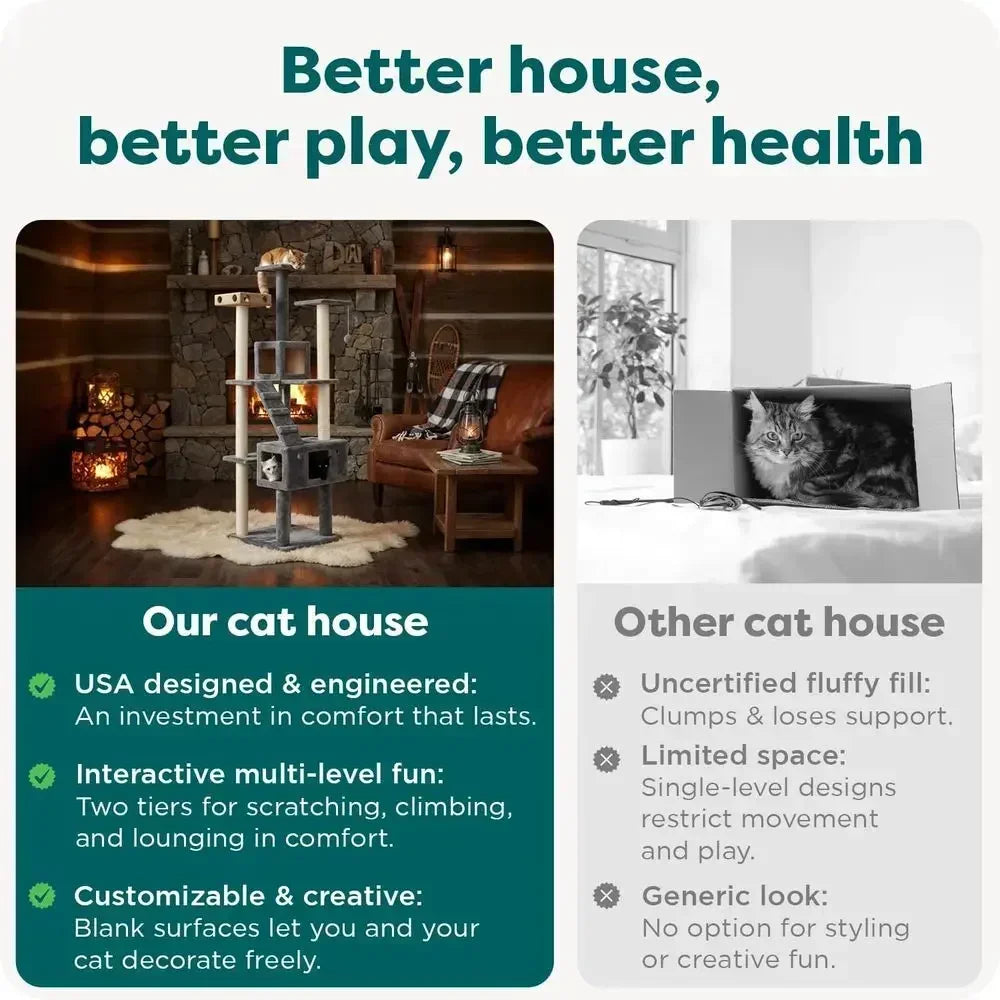 Sisal Cat Tree With Condos And Perches For Indoor Cats