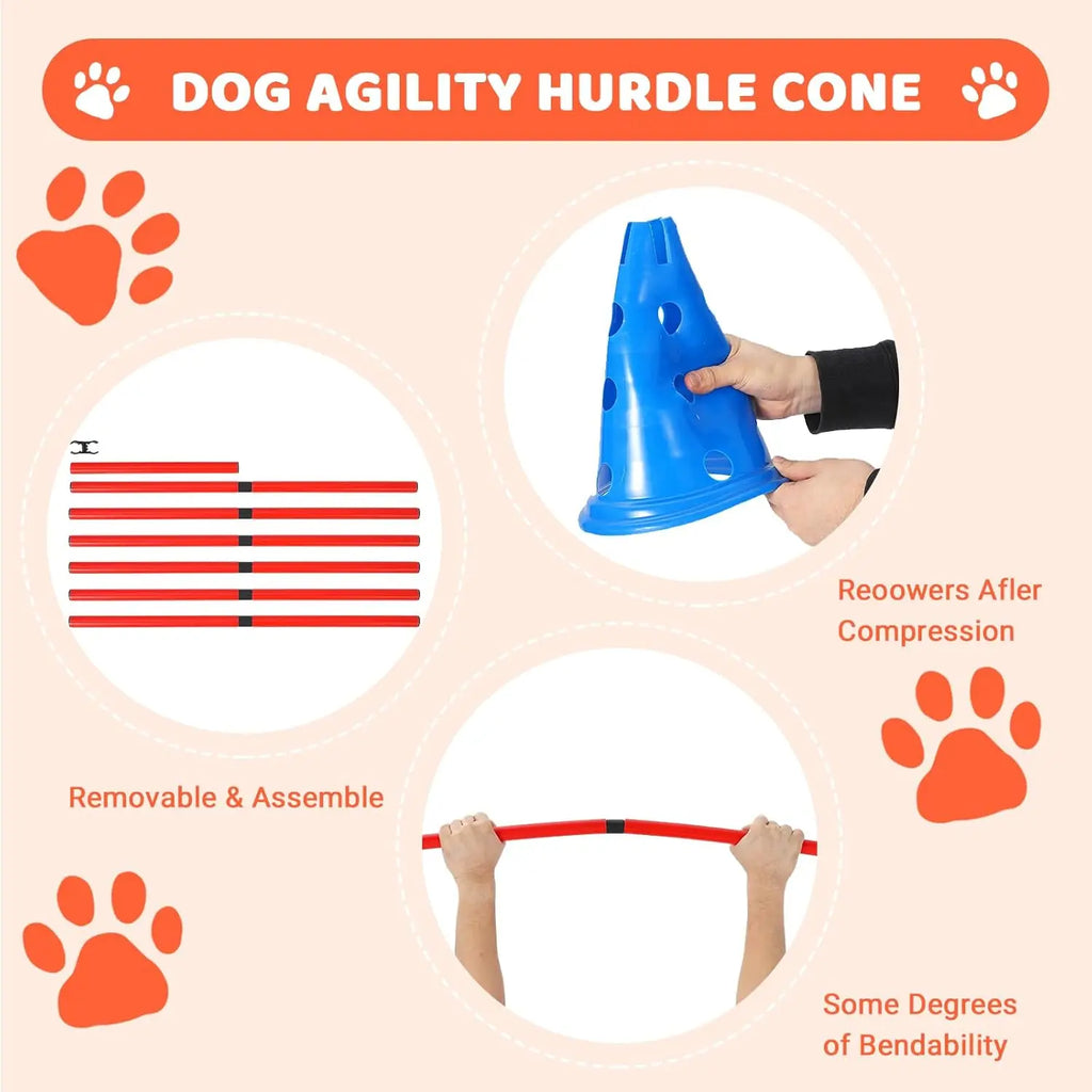 HiMISS Dog Agility Hurdle Cone Set 12 Cones 6 Rods