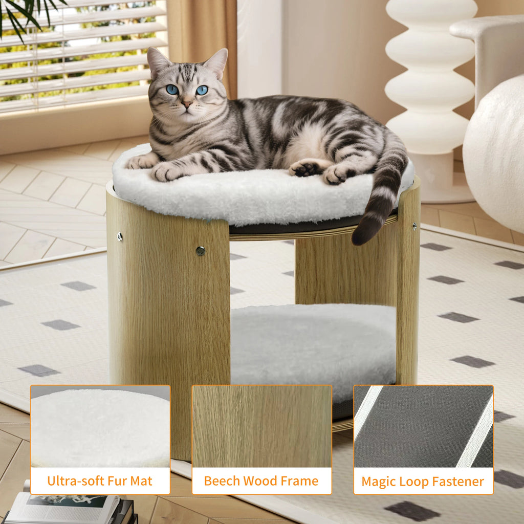 BINGOPAWCN Elevated Cat Bed Two-Tier Cat Tree Bamboo Frame