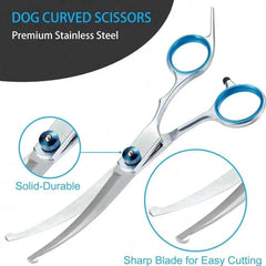 Professional Pet Grooming Scissors Kit Stainless Steel Dog Cat Hair Cutting Thinning Curved Straight Trimmer Shears with Comb & Case