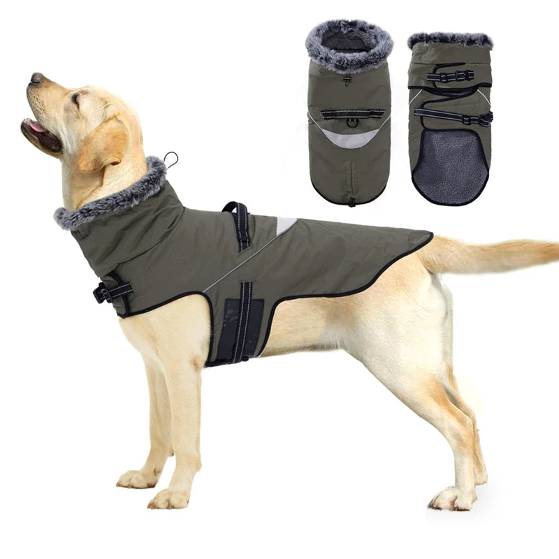Winter Dog Jacket Puppy Warm Coat With Harness for Small Large Dogs Fur Collar Clothes Waterproof Labrador French Bulldog Outfit