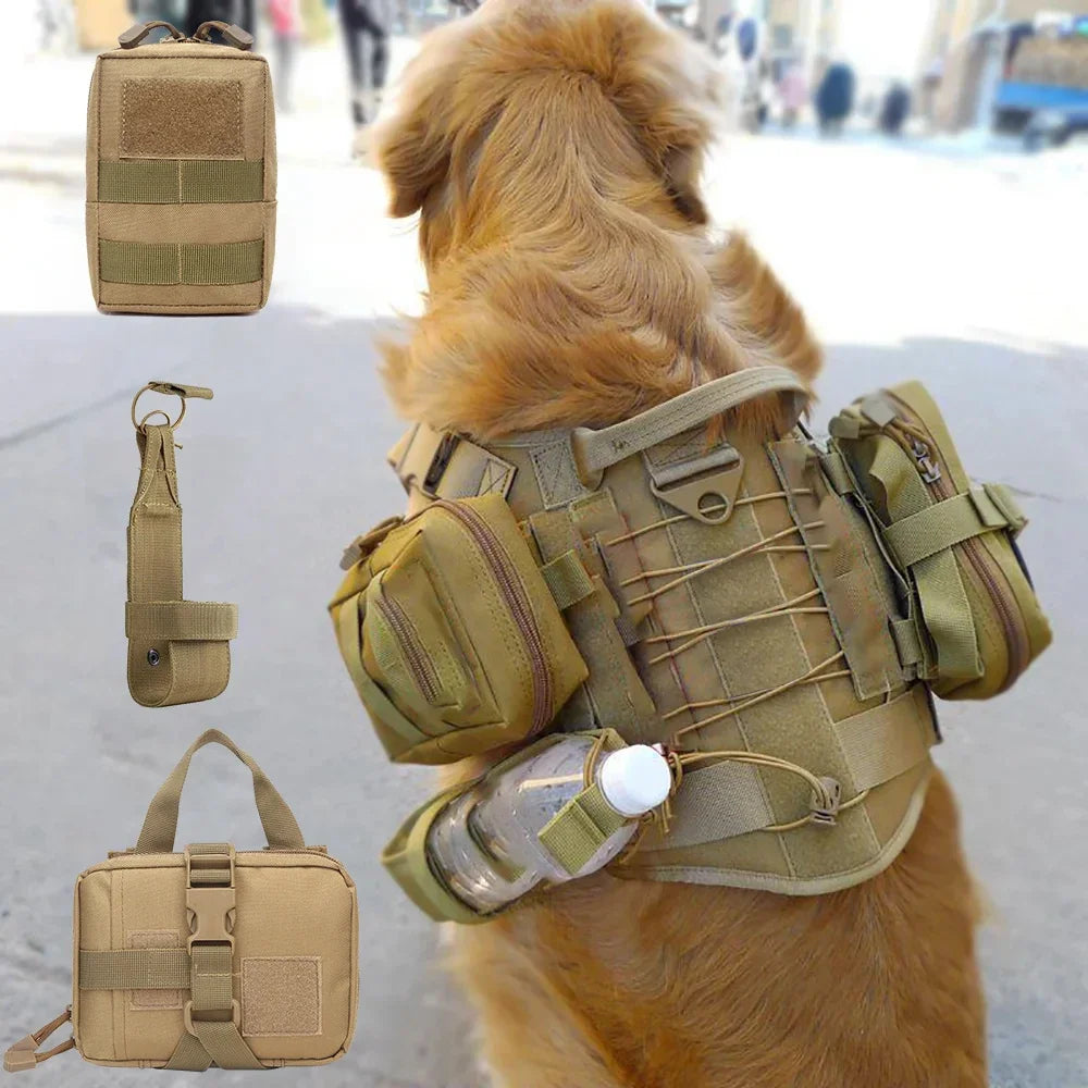 Dog Tactical Bag Set With Harness Pouches And Bottle Holder