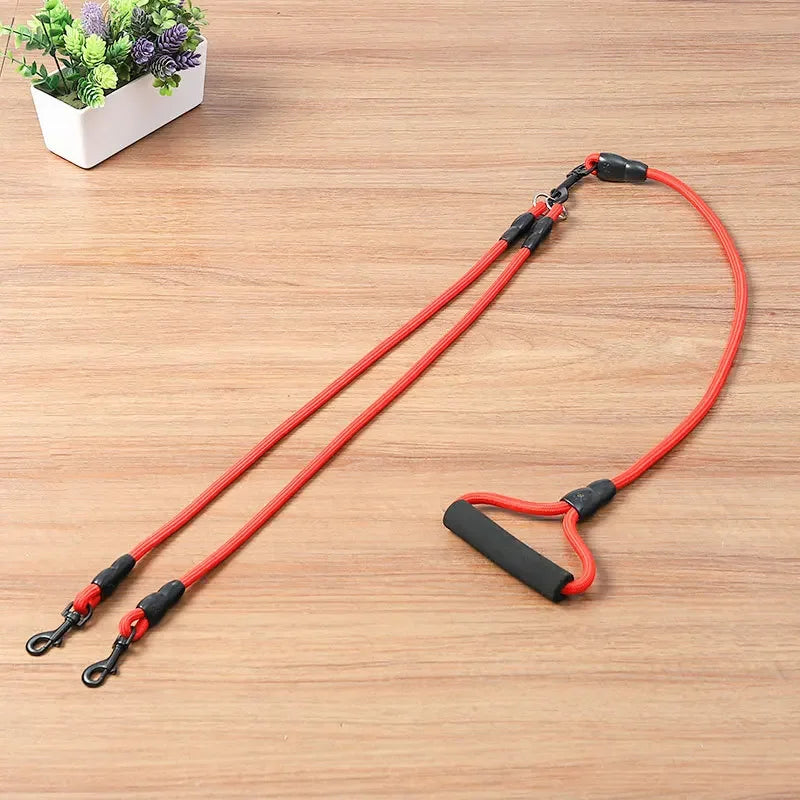 Double Head Nylon Dog Leash And Coupler For Two Dogs