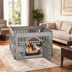 4 Panels Plastic Pet Playpen Indoor Outdoor Dog Fence, Foldable Puppy Exercise Pen for Small Medium Pets