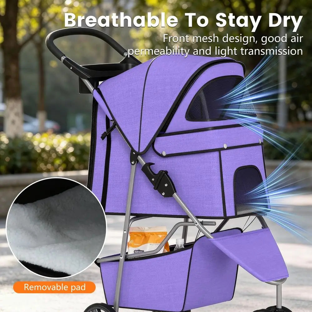 3 Wheels Pet Stroller Dog Cat Cage Jogger Stroller or Medium Small Dogs Cats olding Travel Carrier with Cup Holder, Waterproo De
