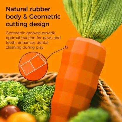Dog Squeaky Chew Toys for Aggressive Chewers, Rubber Carrot Dog Toys for Training and Cleaning, Durable Interactive Tough Dog T