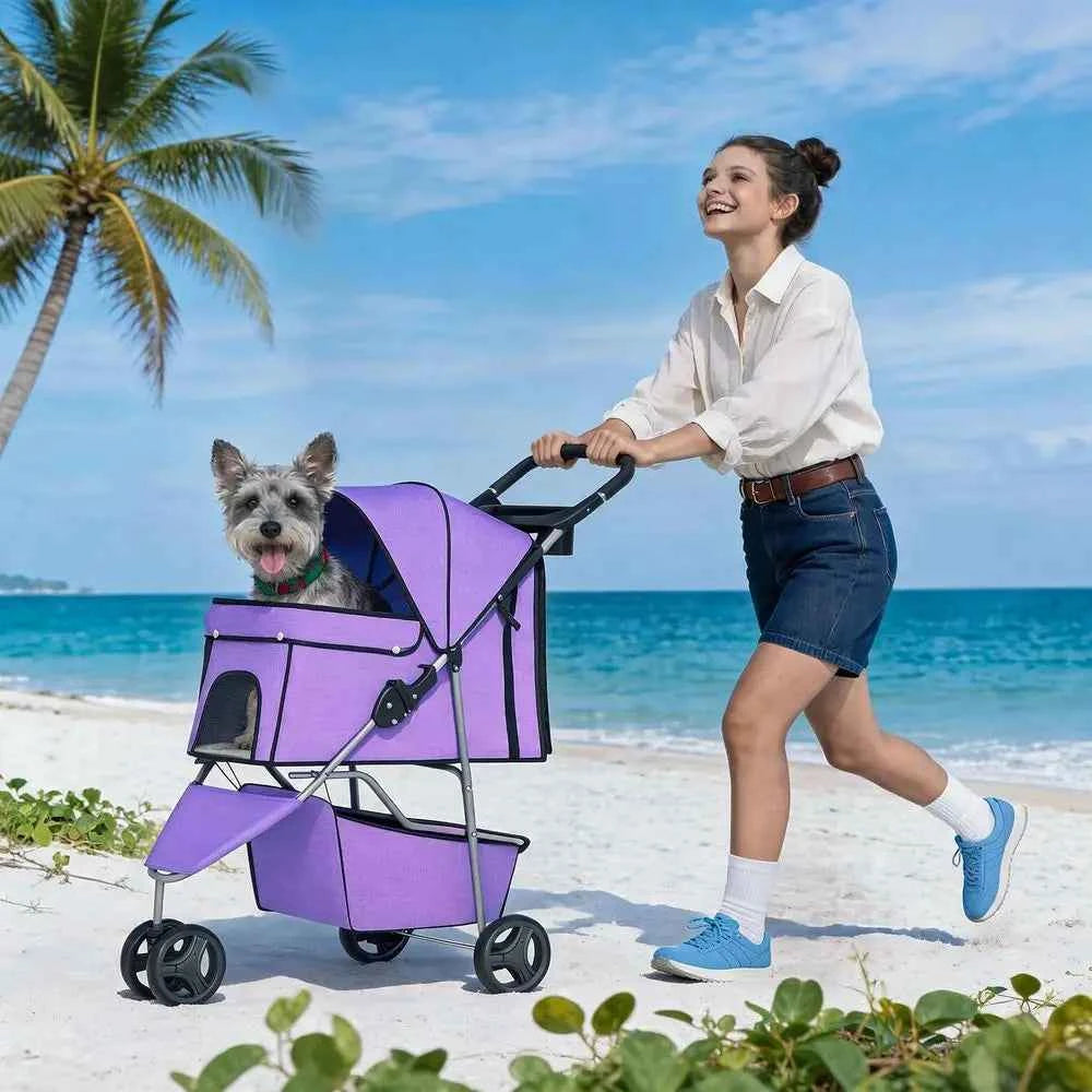 3 Wheels Pet Stroller Dog Cat Cage Jogger Stroller or Medium Small Dogs Cats olding Travel Carrier with Cup Holder, Waterproo De