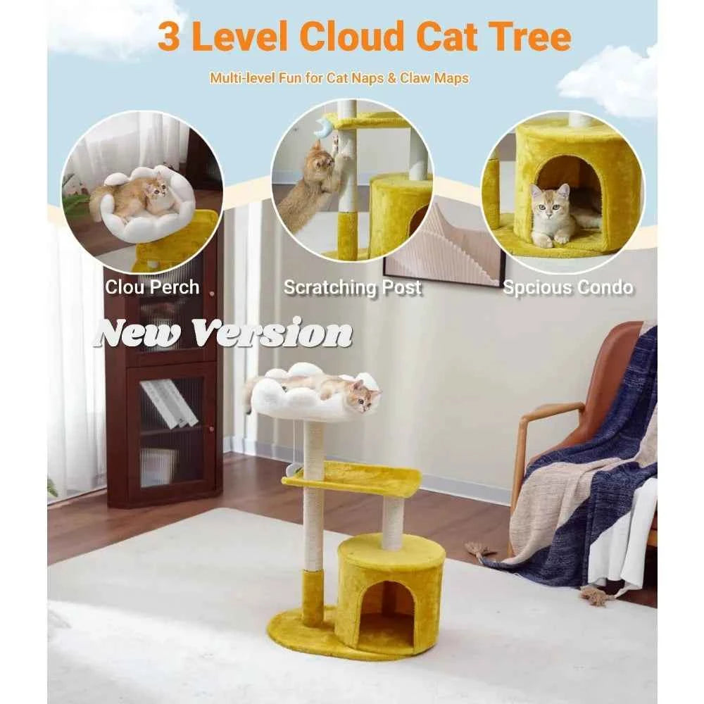 33 Inch Multi Level Cat Tree Tower with Cozy Padded Bed Large Condo Scratching Posts Viewing Perch and Toys
