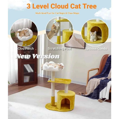 33 Inch Multi Level Cat Tree Tower with Cozy Padded Bed Large Condo Scratching Posts Viewing Perch and Toys
