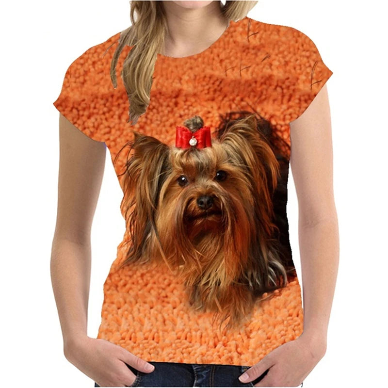 Jiangxi 3DPrintedYorkshireTerrierGraphic Tee For Women Summer Streetwear Harajuku Tops