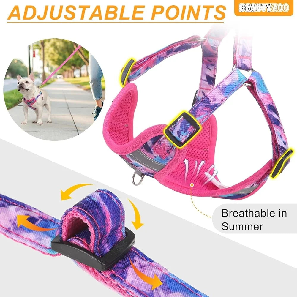 Adjustable No Pull Dog Harness Leash Collar Set Reflective
