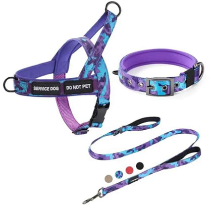 No Pull Dog Harness, Heavy Duty Collar and Leash Set-Leash with Double Handle and Car Seatbelt Clip-Easy Control for Walking Tr