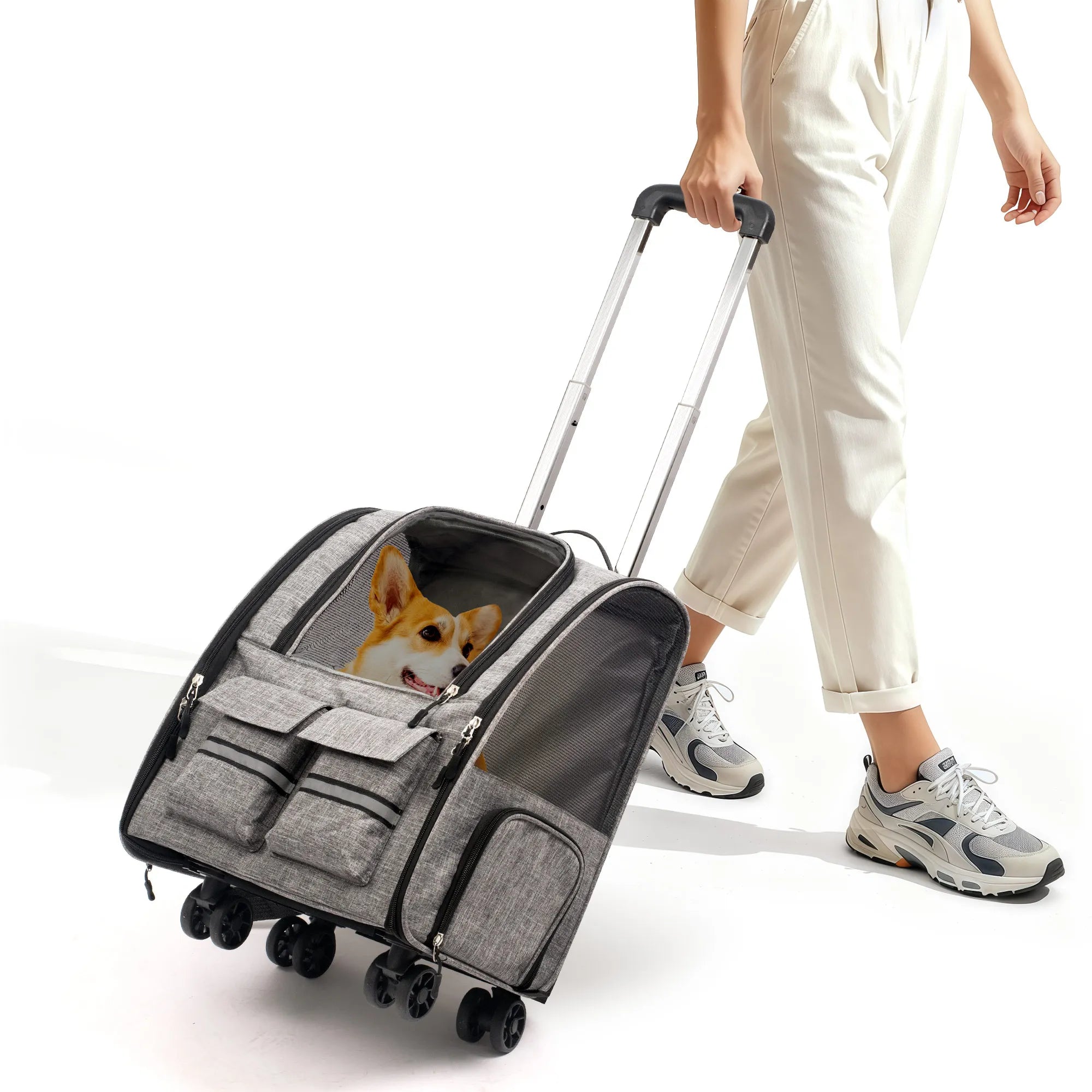 Rolling Pet Carrier Backpack With Removable Wheels For Dogs