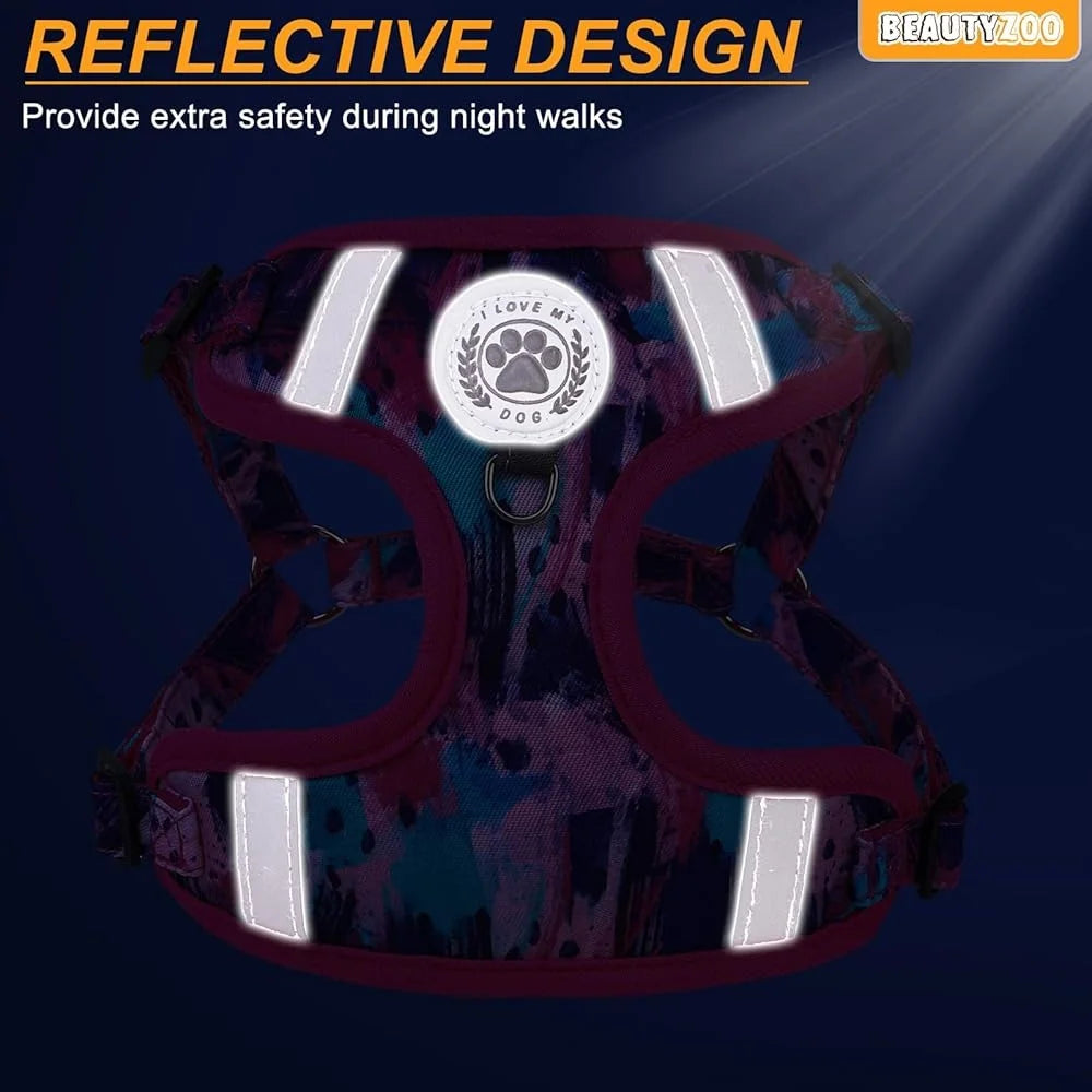 Adjustable No Pull Dog Harness Leash Collar Set Reflective