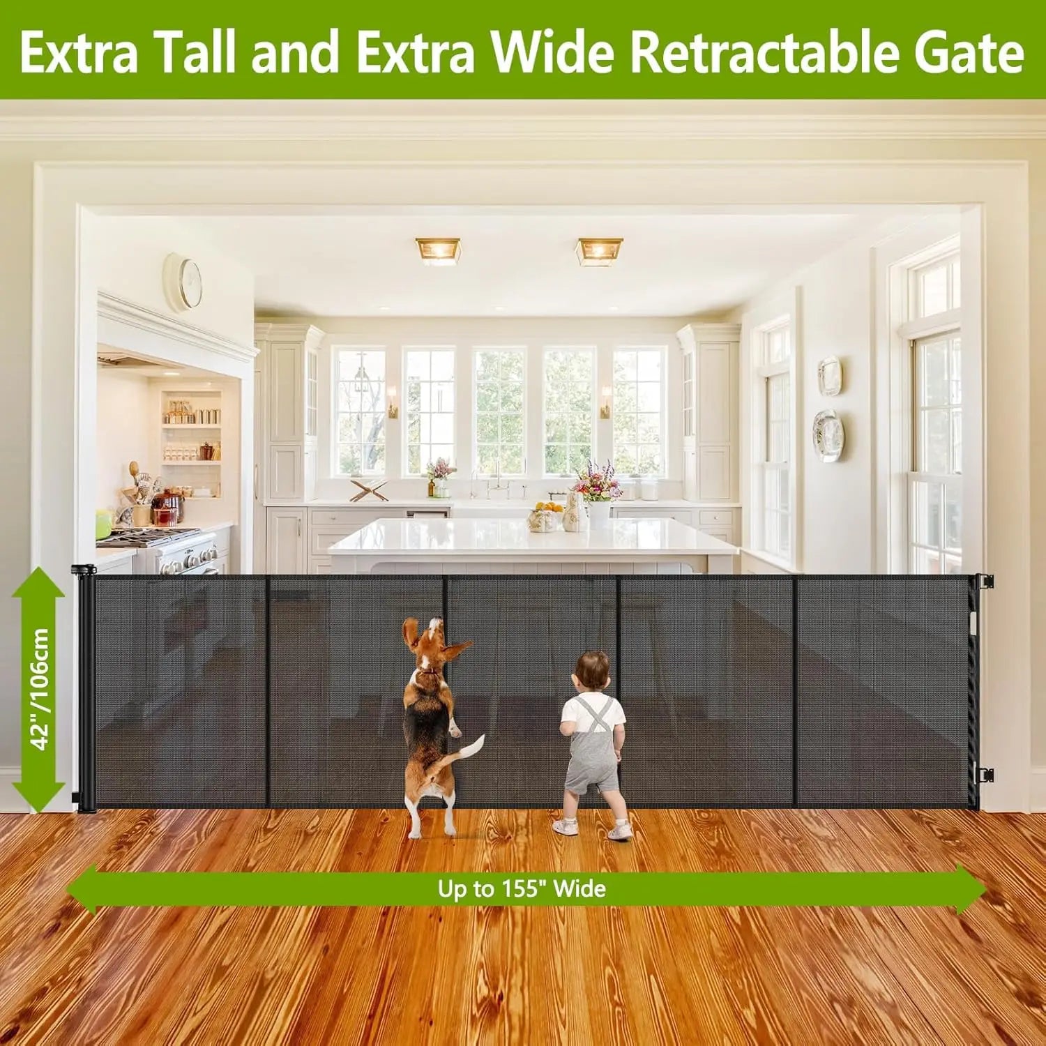 Adjustable Retractable Dog Gate For Indoor Outdoor Use