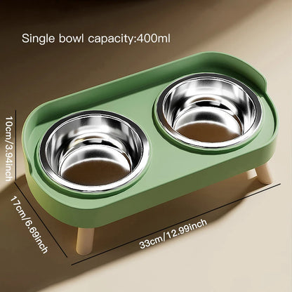 Pet cat double bowl feeder, adjustable height cat and dog water dispenser, elevate feeding kitten supplies