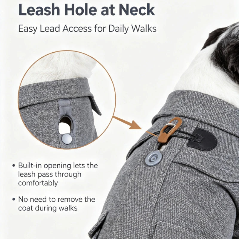 Static Rivited Fashion Collared Wool Pet Coat,Vintage Horn Button Wool Blend Dog Coat Thick Warm Two‑leg Pet Jacket Turn‑down Collar Pocket Design Windproof Cold‑Resistant Outfit for Medium Small Dogs Autumn Winter Outd