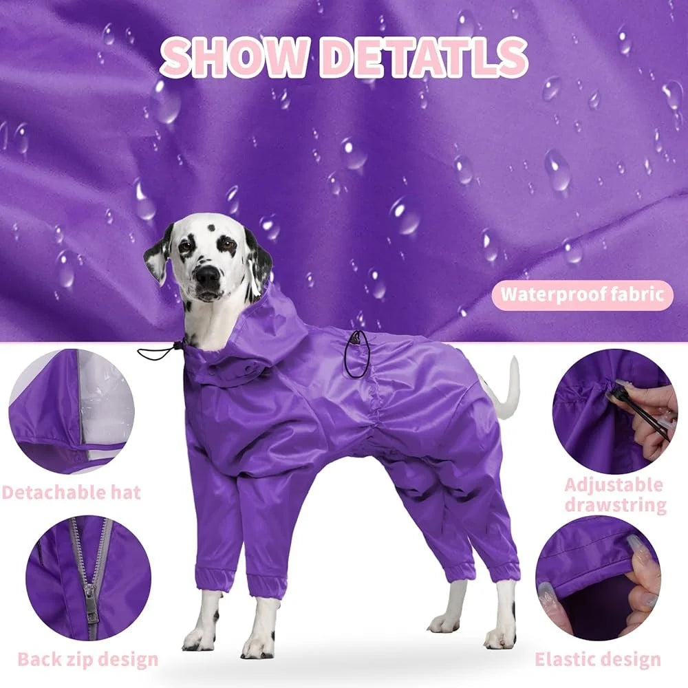 Waterproof Dog Raincoat Reflective Pet Poncho Jacket with Leash Hole Medium Large Dogs Rainproof Comfortable Outdoor Use