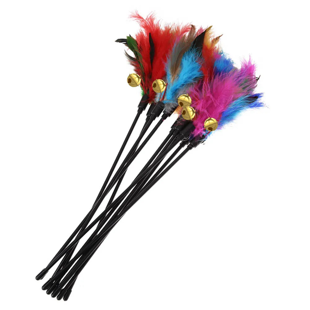 5pcs/set Chicken Feather Cat Stick Colorful Feather Funny Cat Stick Exquisite Portable Creative Fashion Novelty Pet Cat Supplies