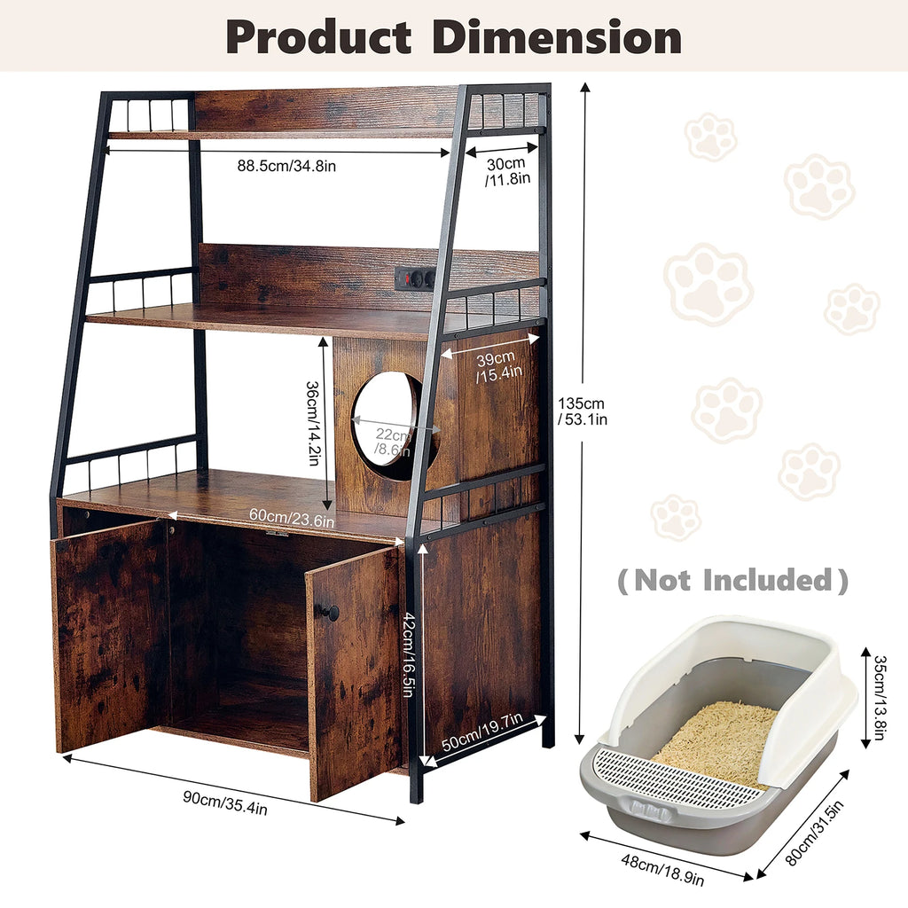 Redlife Cat Litter Box Enclosure With 3 Shelves And Doors