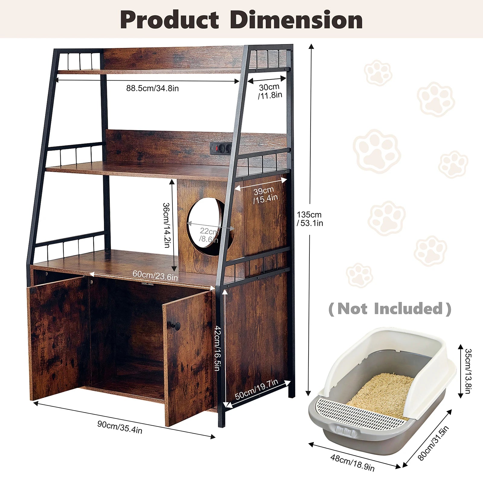 Redlife Cat Litter Box Enclosure With 3 Shelves And Doors