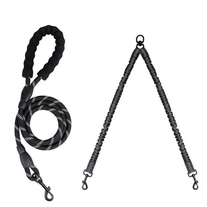 Pet Dog Double Leashes Elastic Rope Two Heads Nylon Two Dogs Collars Harness Leads Dog Leashes Dogs Leash Way Coupler Walk Two