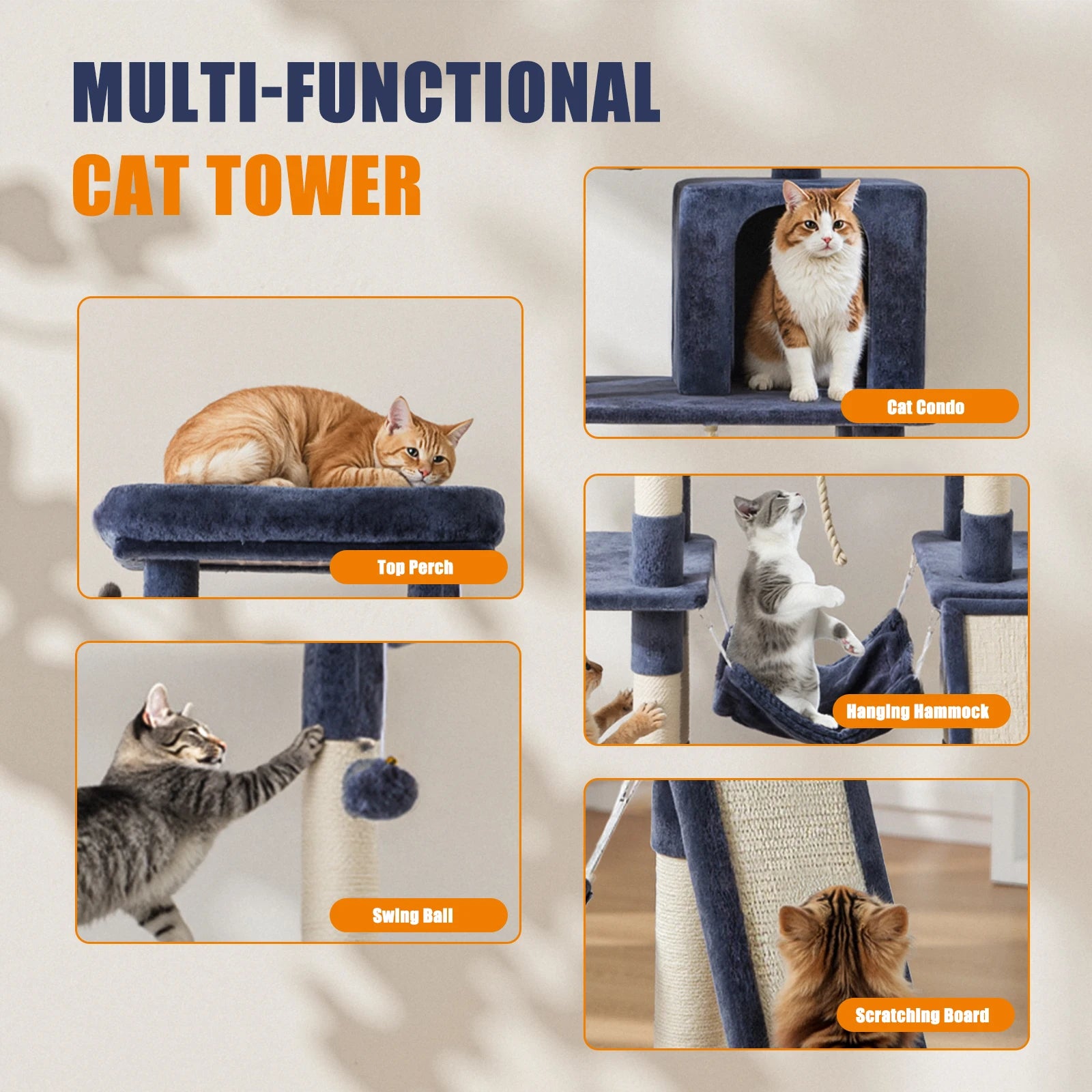 JHK Cat Tree Multi Cat Climbing Tower For Indoor Cats
